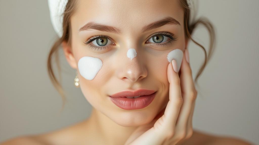a woman with facial cream a woman with facial creamфото